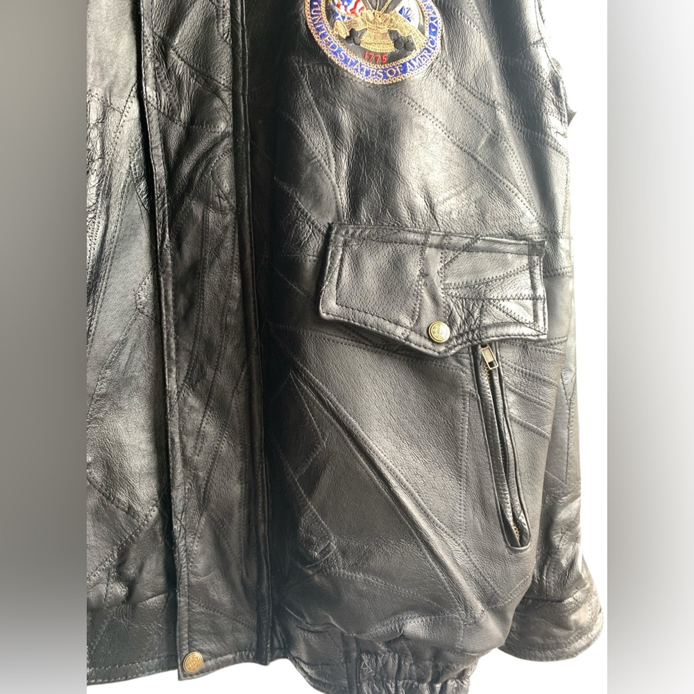 Vintage US Military Patchwork Leather Black Bomber Jacket Department of The Army - Picture 5 of 11